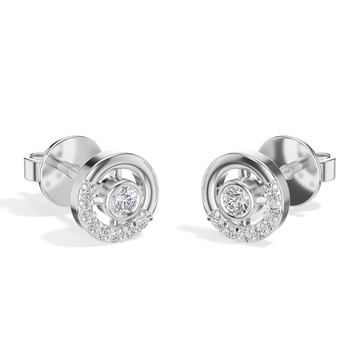 Halo Orbit Studs Round Lab Grown Diamond Concentric Pave Halo