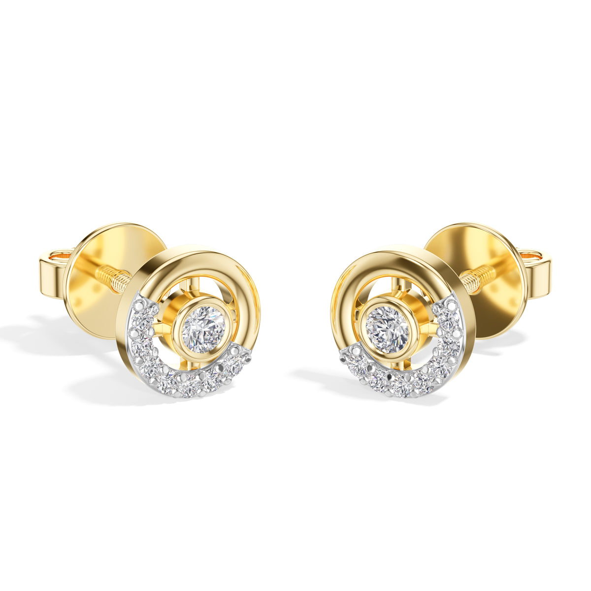 Halo Orbit Studs Round Lab Grown Diamond Concentric Pave Halo