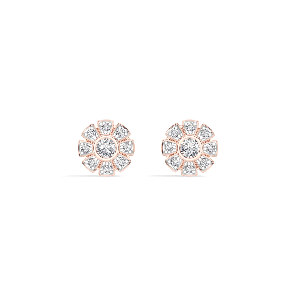 Bloom Studs Round Lab Grown Diamond Eight Petal Pave Edge Flower