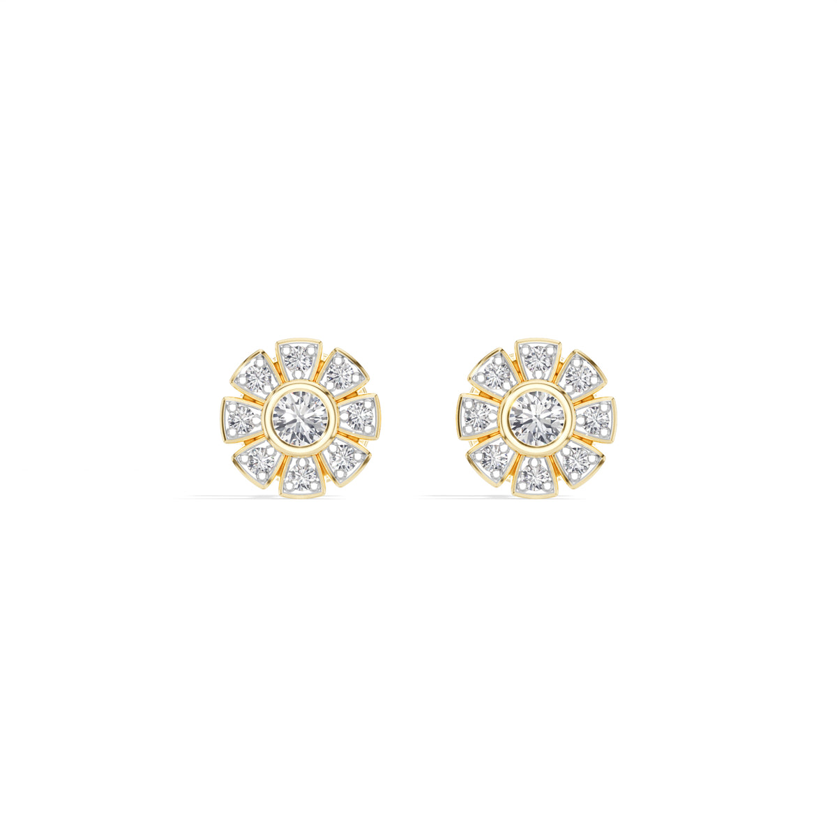 Bloom Studs Round Lab Grown Diamond Eight Petal Pave Edge Flower