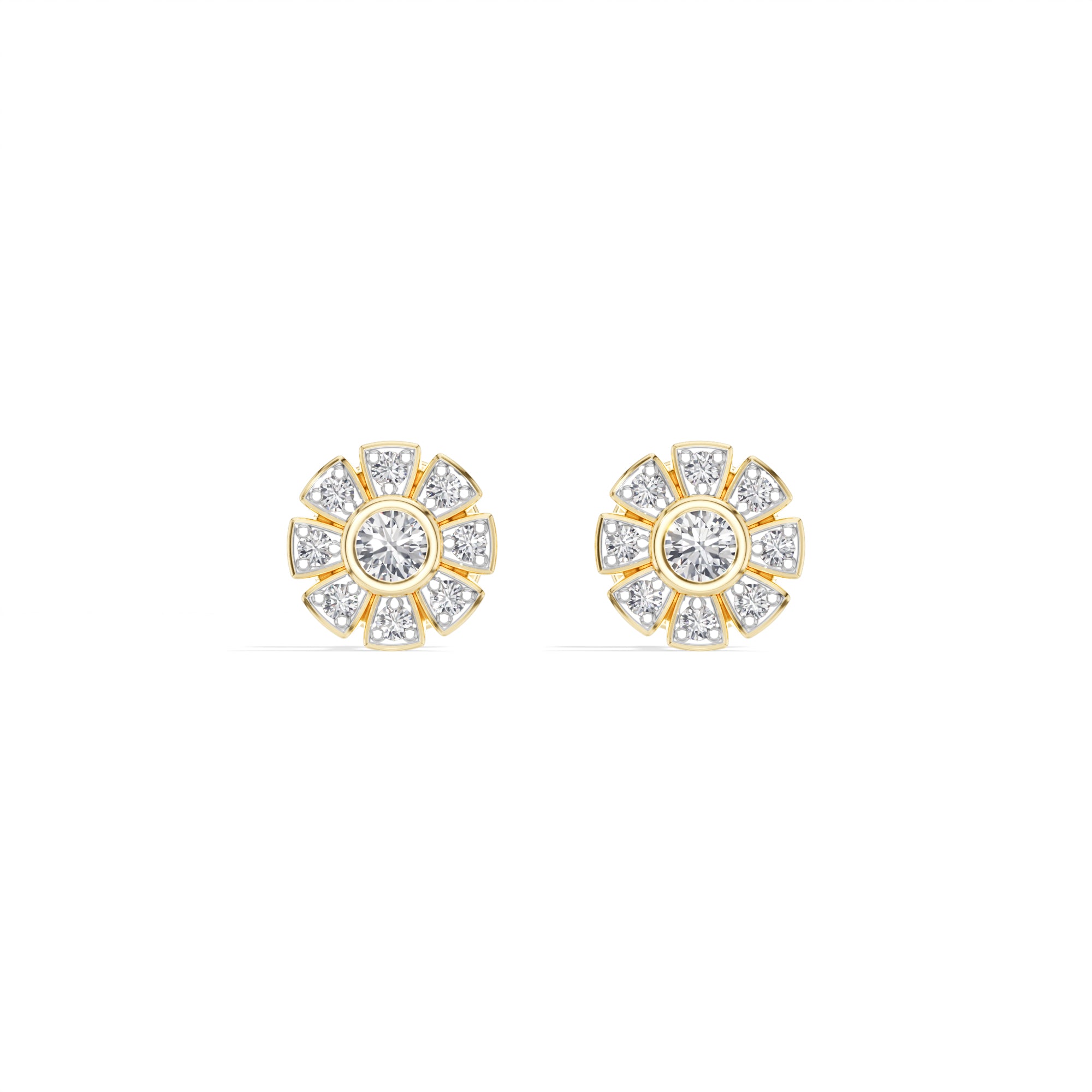 Bloom Studs Round Lab Grown Diamond Eight Petal Pave Edge Flower
