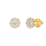 Bloom Studs Round Lab Grown Diamond Eight Petal Pave Edge Flower
