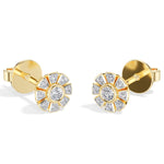 Bloom Studs Round Lab Grown Diamond Eight Petal Pave Edge Flower