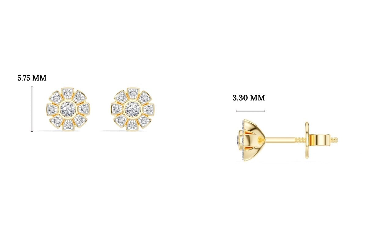 Bloom Studs Round Lab Grown Diamond Eight Petal Pave Edge Flower