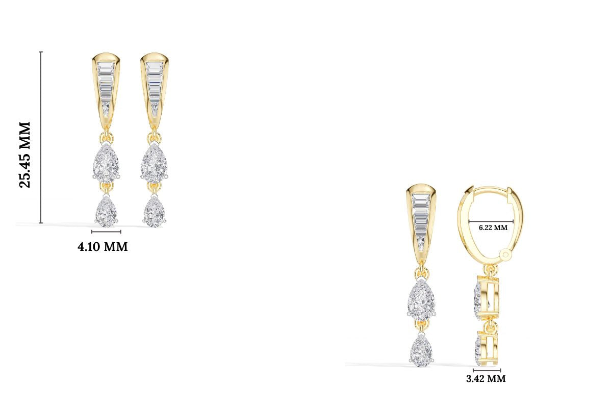 Baguette Hoop Graduated Pear Drop Lab Grown Diamond Vaelen Earrings 
