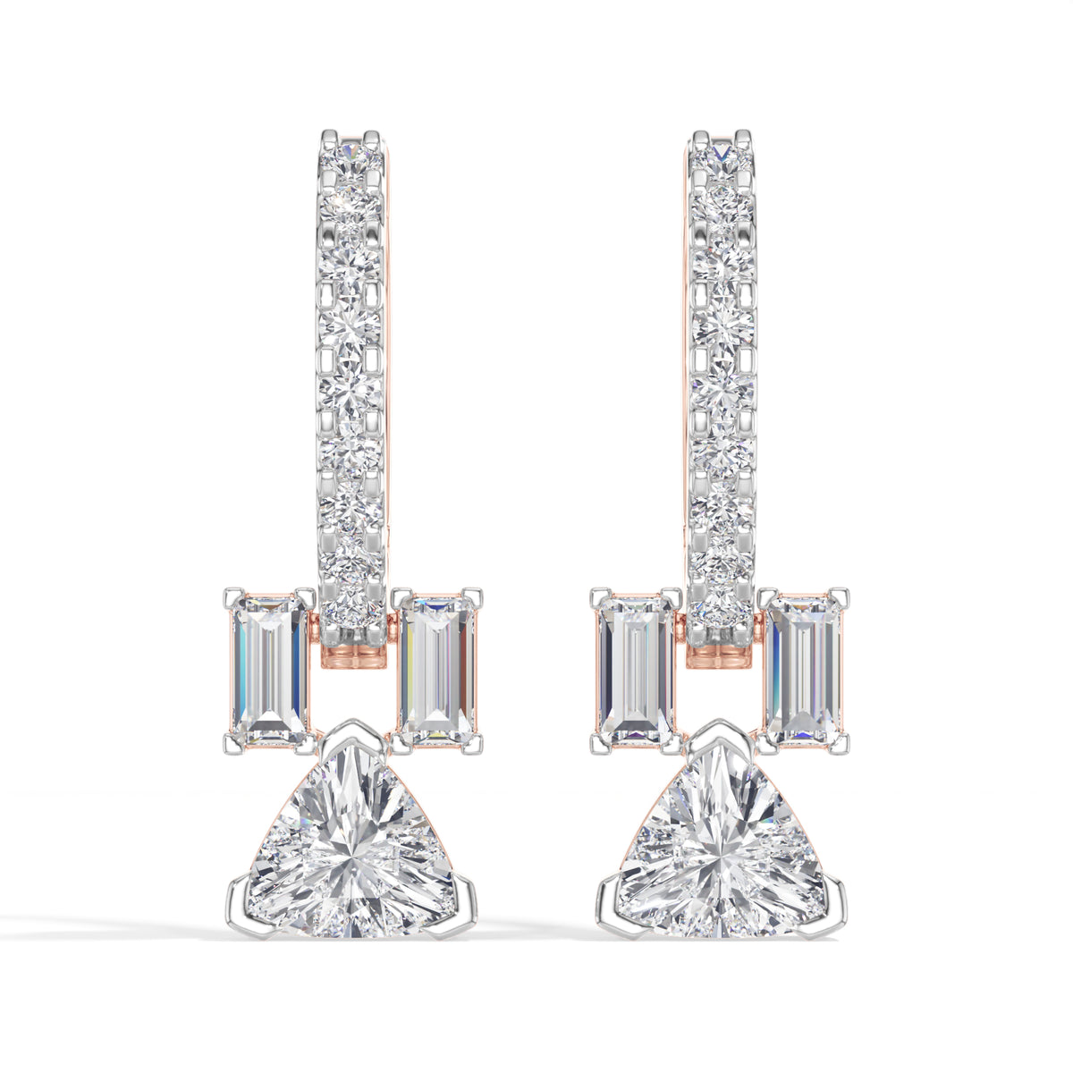 Trillion Drop Baguette & Pave Hoop Lab Grown Diamond Farel Earrings