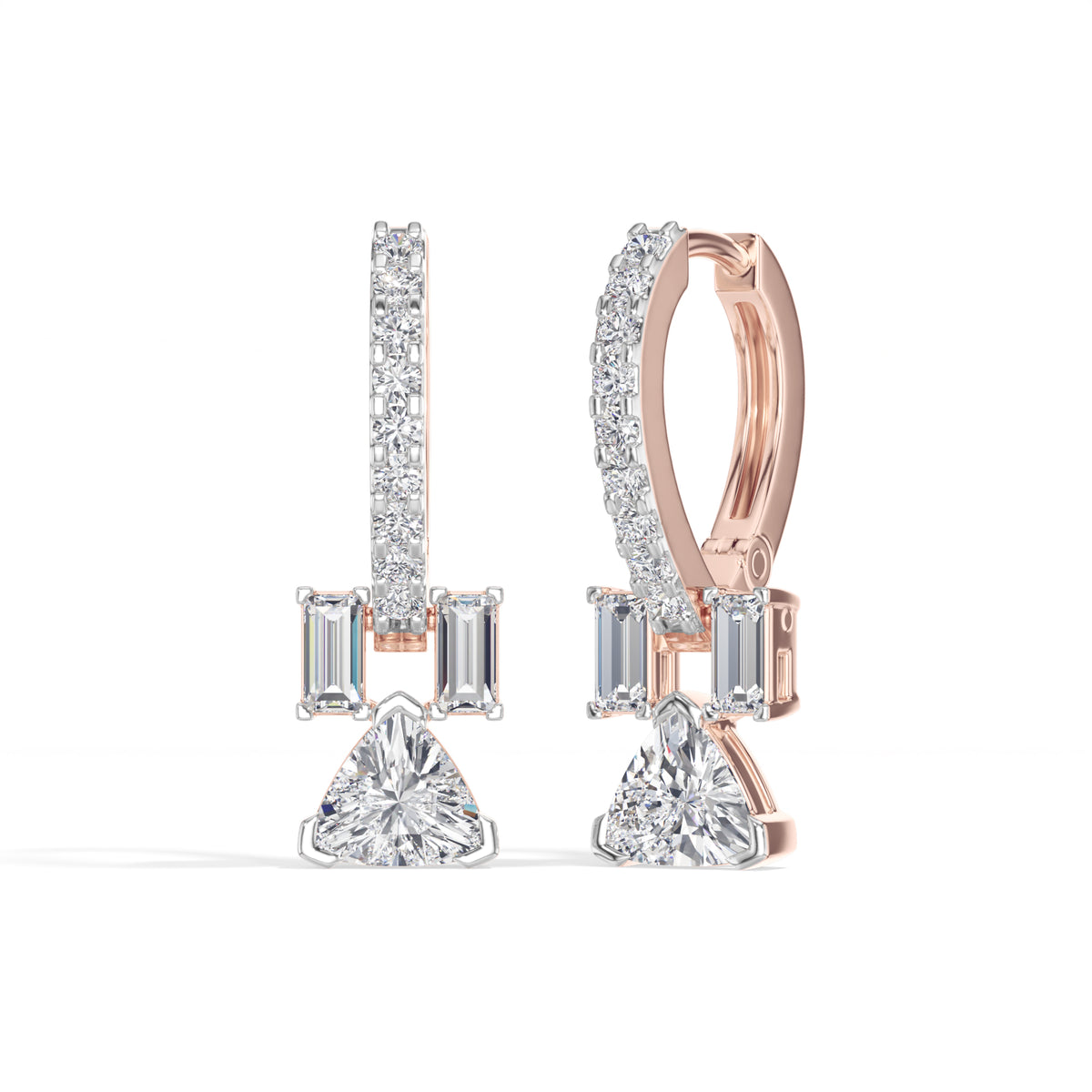 Trillion Drop Baguette & Pave Hoop Lab Grown Diamond Farel Earrings