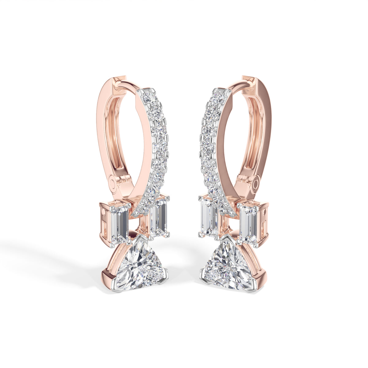 Trillion Drop Baguette & Pave Hoop Lab Grown Diamond Farel Earrings
