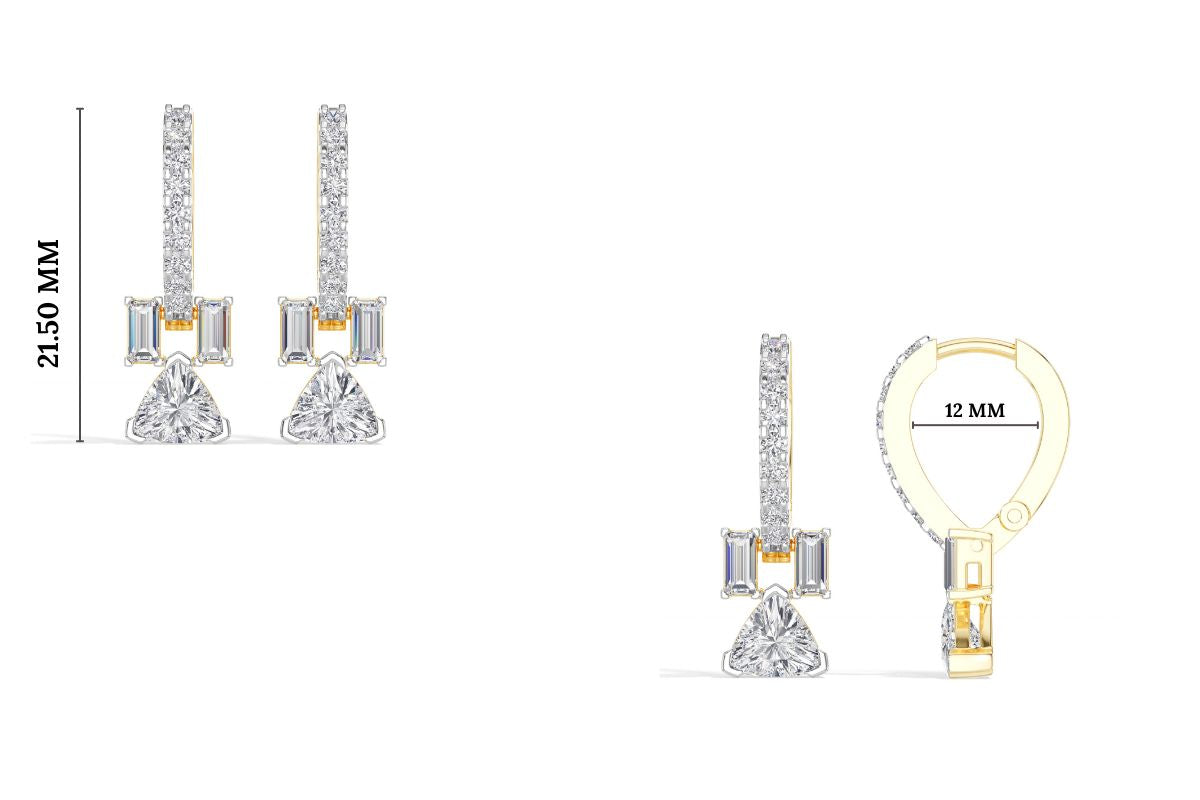 Trillion Drop Baguette & Pave Hoop Lab Grown Diamond Farel Earrings