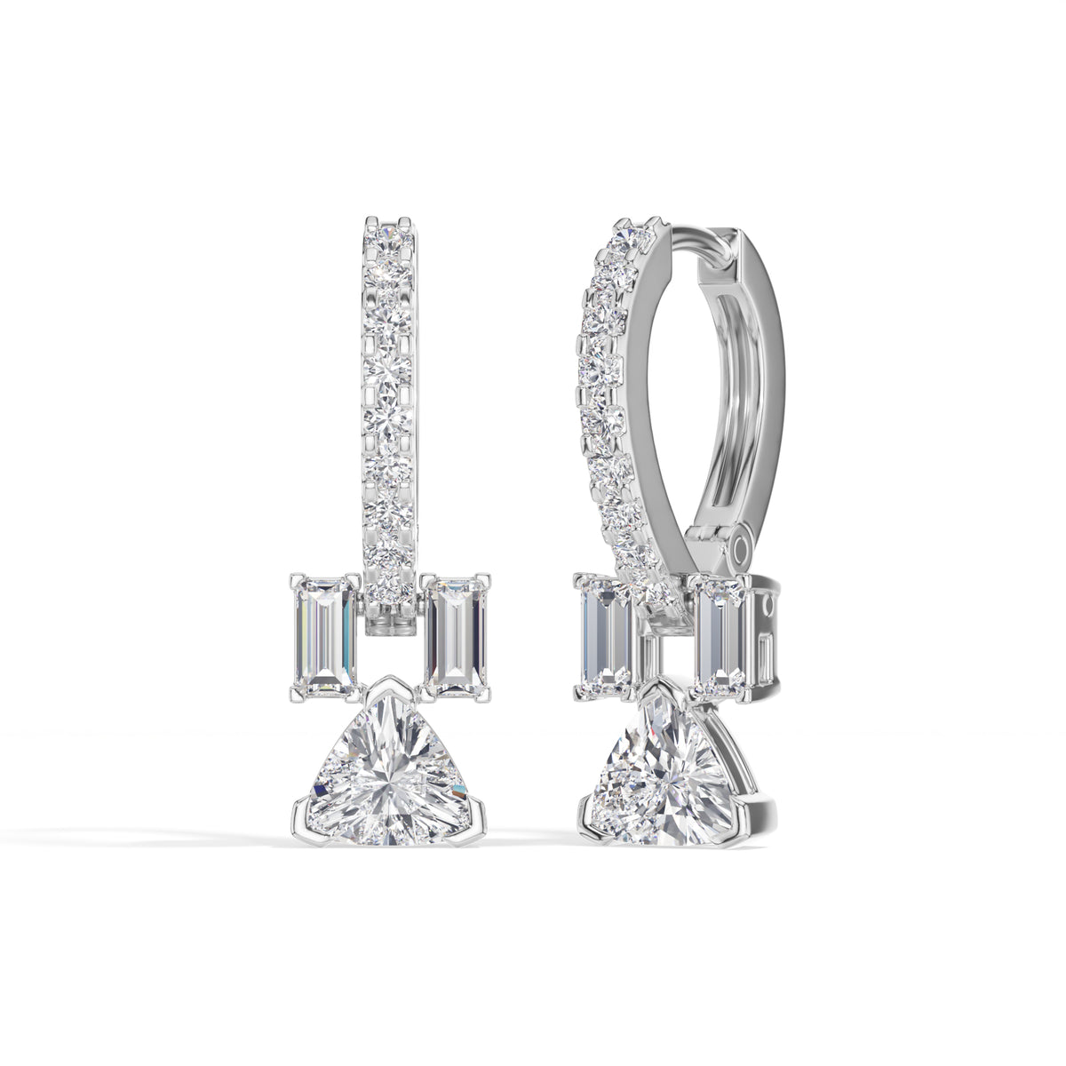 Trillion Drop Baguette & Pave Hoop Lab Grown Diamond Farel Earrings