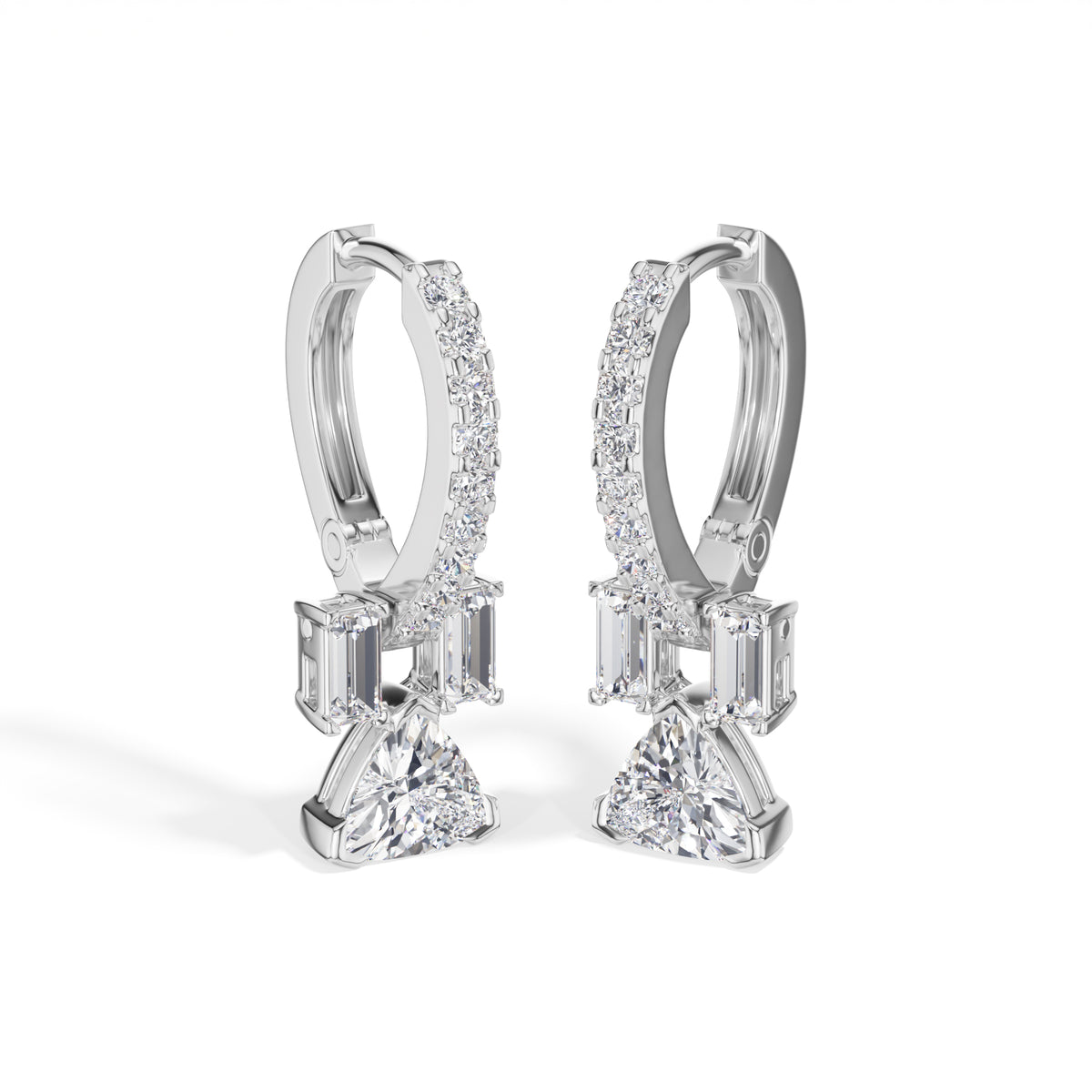 Trillion Drop Baguette & Pave Hoop Lab Grown Diamond Farel Earrings