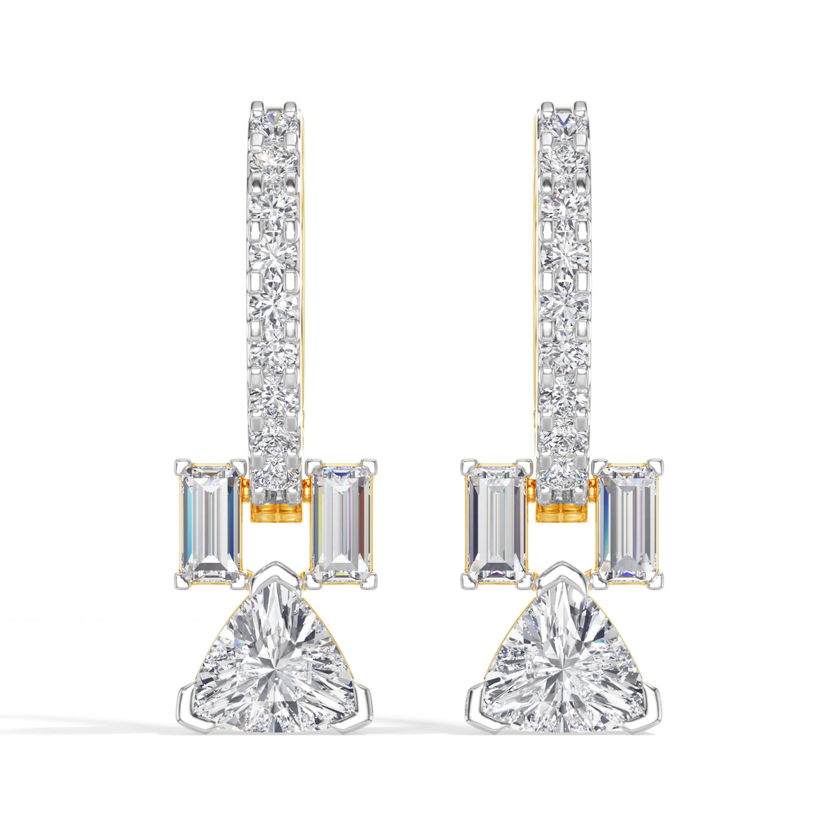 Trillion Drop Baguette & Pave Hoop Lab Grown Diamond Farel Earrings