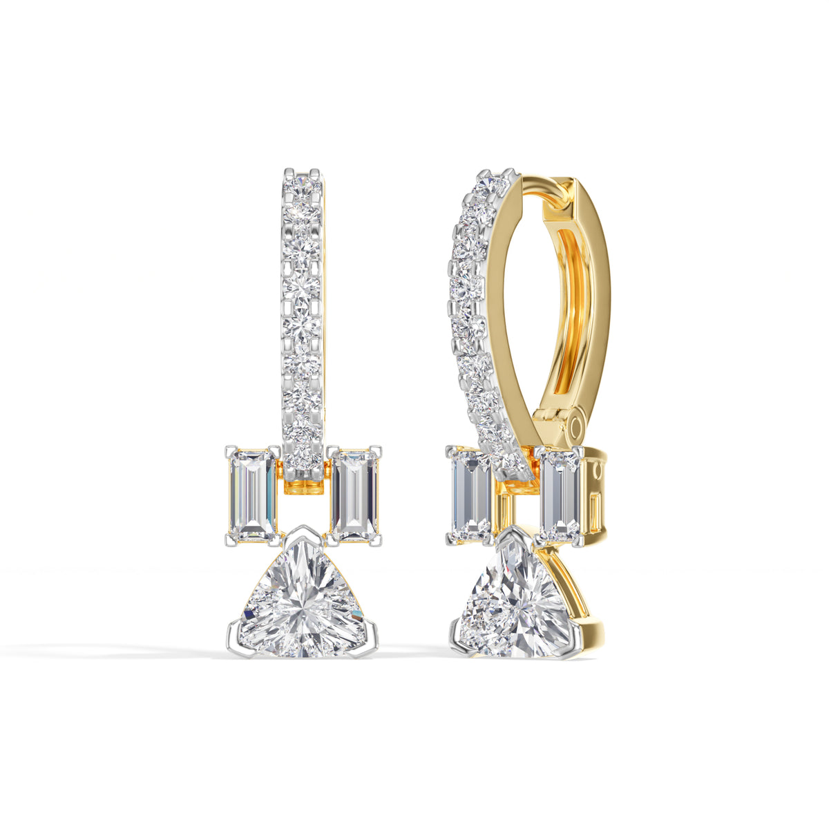Trillion Drop Baguette & Pave Hoop Lab Grown Diamond Farel Earrings