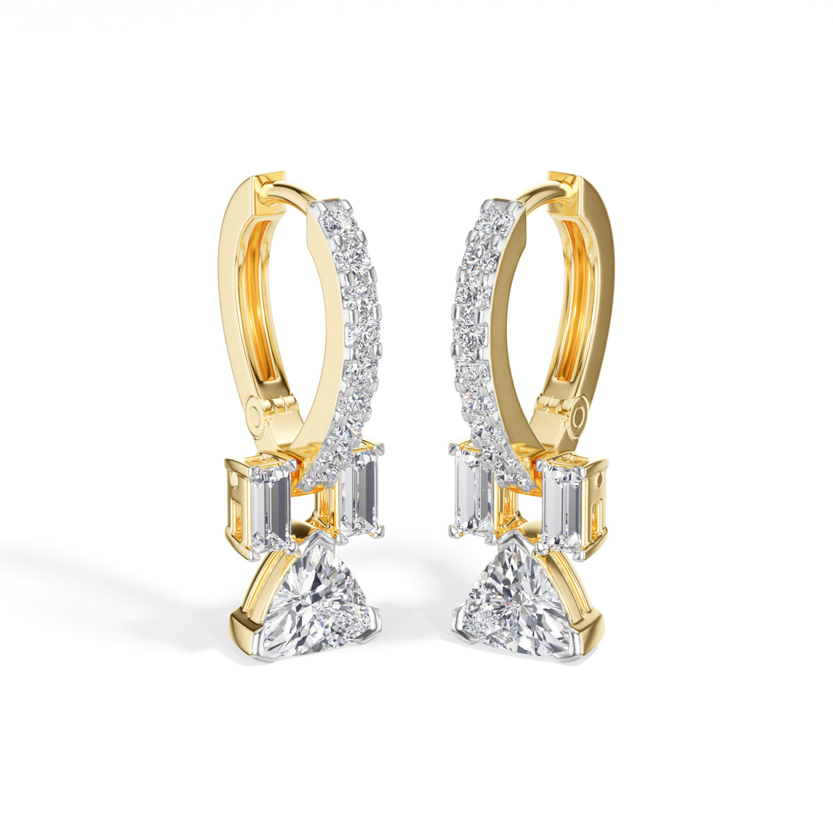 Trillion Drop Baguette & Pave Hoop Lab Grown Diamond Farel Earrings