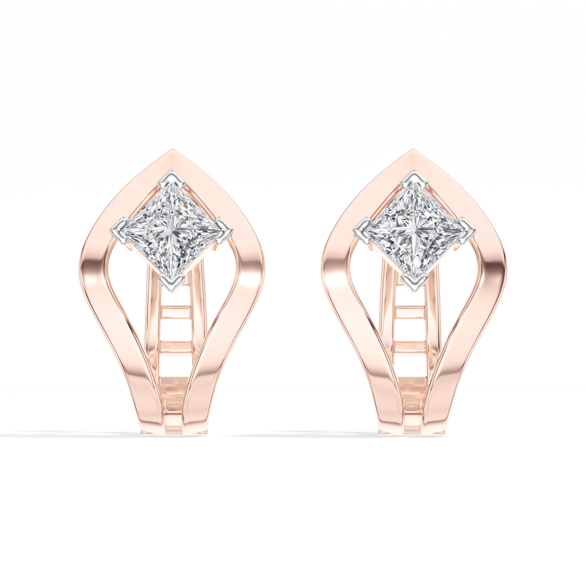 Princess-Cut Lab Grown Diamond Sculptural Clip Rivael Earrings 