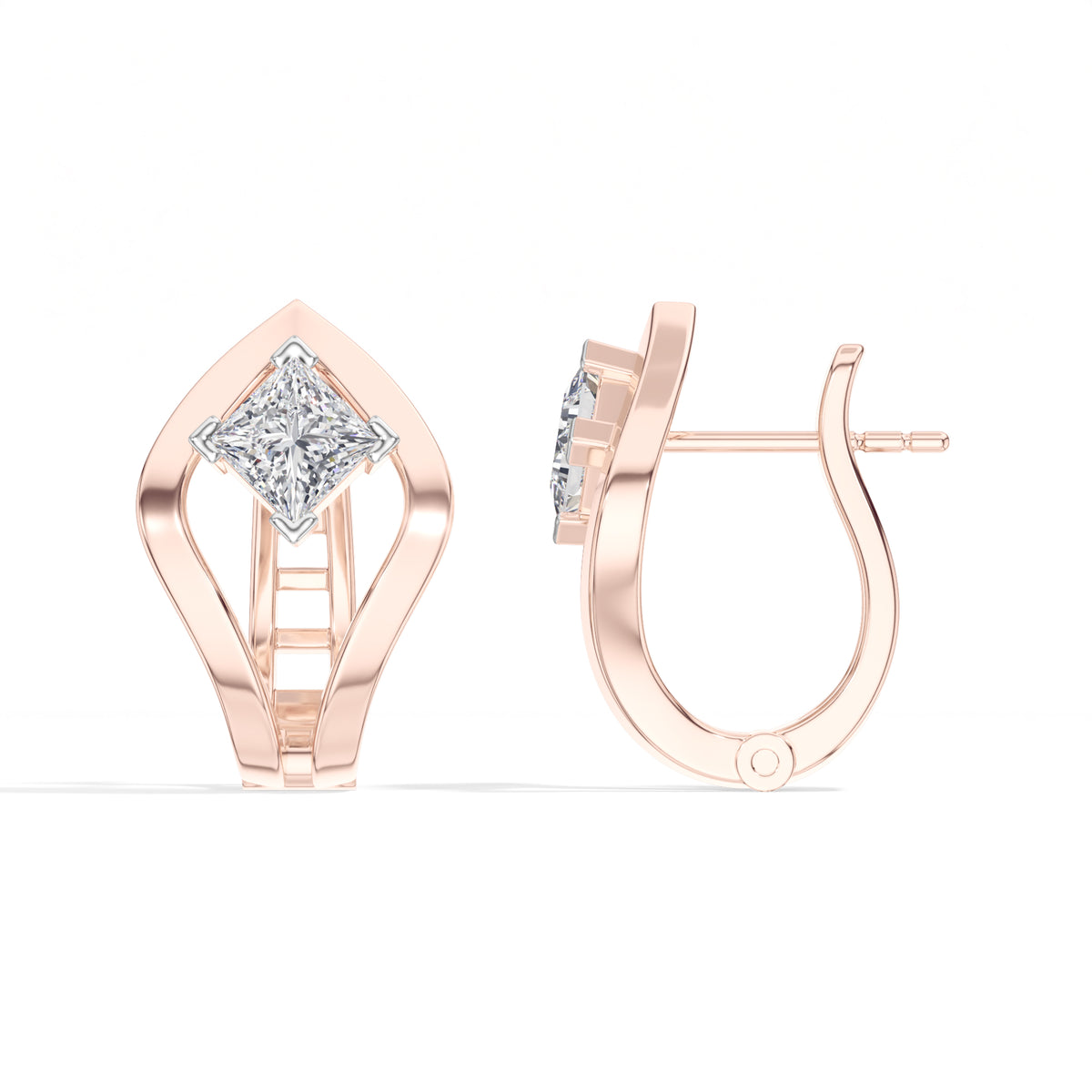 Princess-Cut Lab Grown Diamond Sculptural Clip Rivael Earrings 