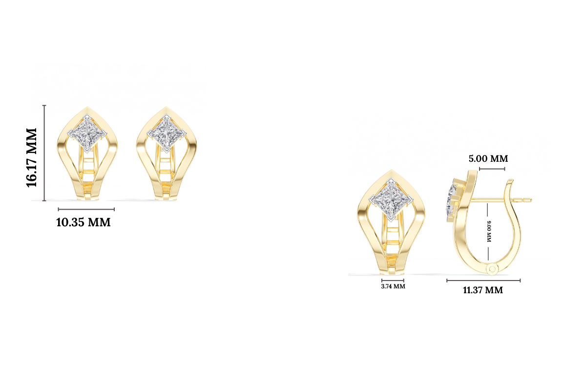 Princess-Cut Lab Grown Diamond Sculptural Clip Rivael Earrings 