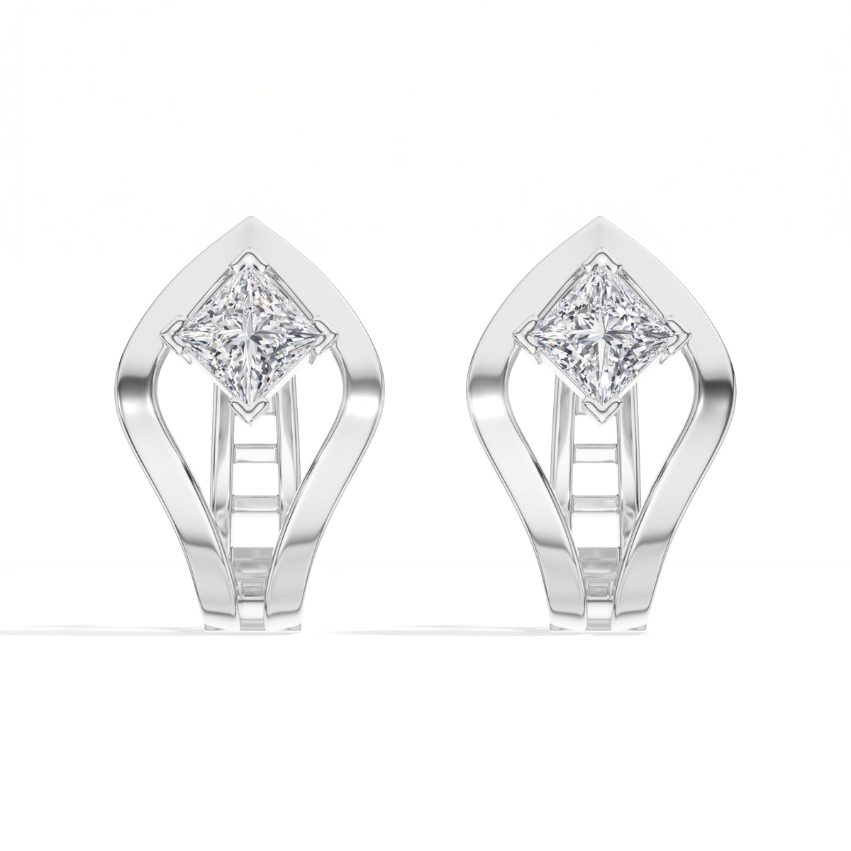 Princess-Cut Lab Grown Diamond Sculptural Clip Rivael Earrings 