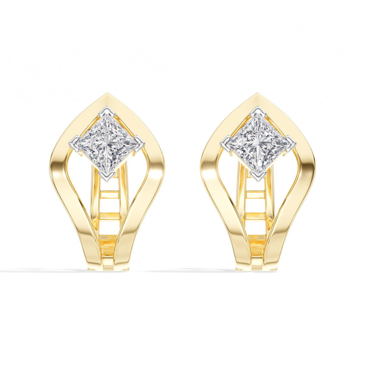 Princess-Cut Lab Grown Diamond Sculptural Clip Rivael Earrings 
