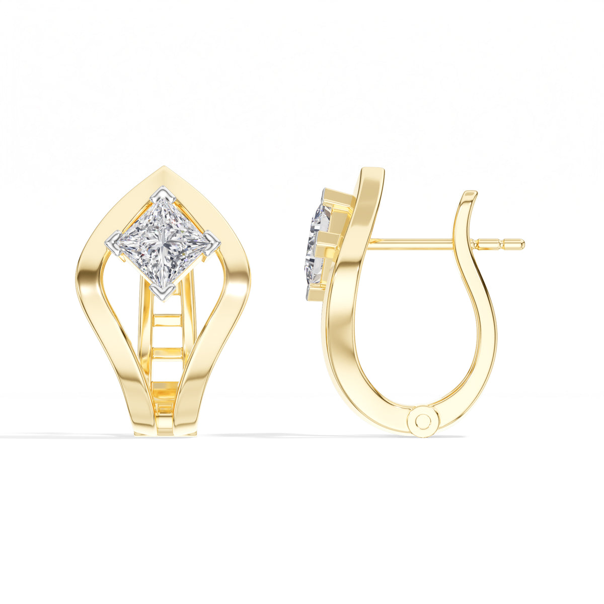 Princess-Cut Lab Grown Diamond Sculptural Clip Rivael Earrings 