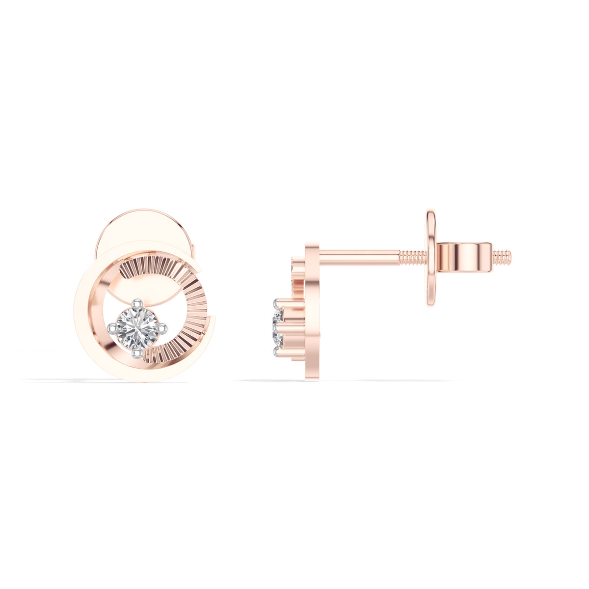 Spiral Studs Round Lab Grown Diamond Open Spiral Solitaire Centre