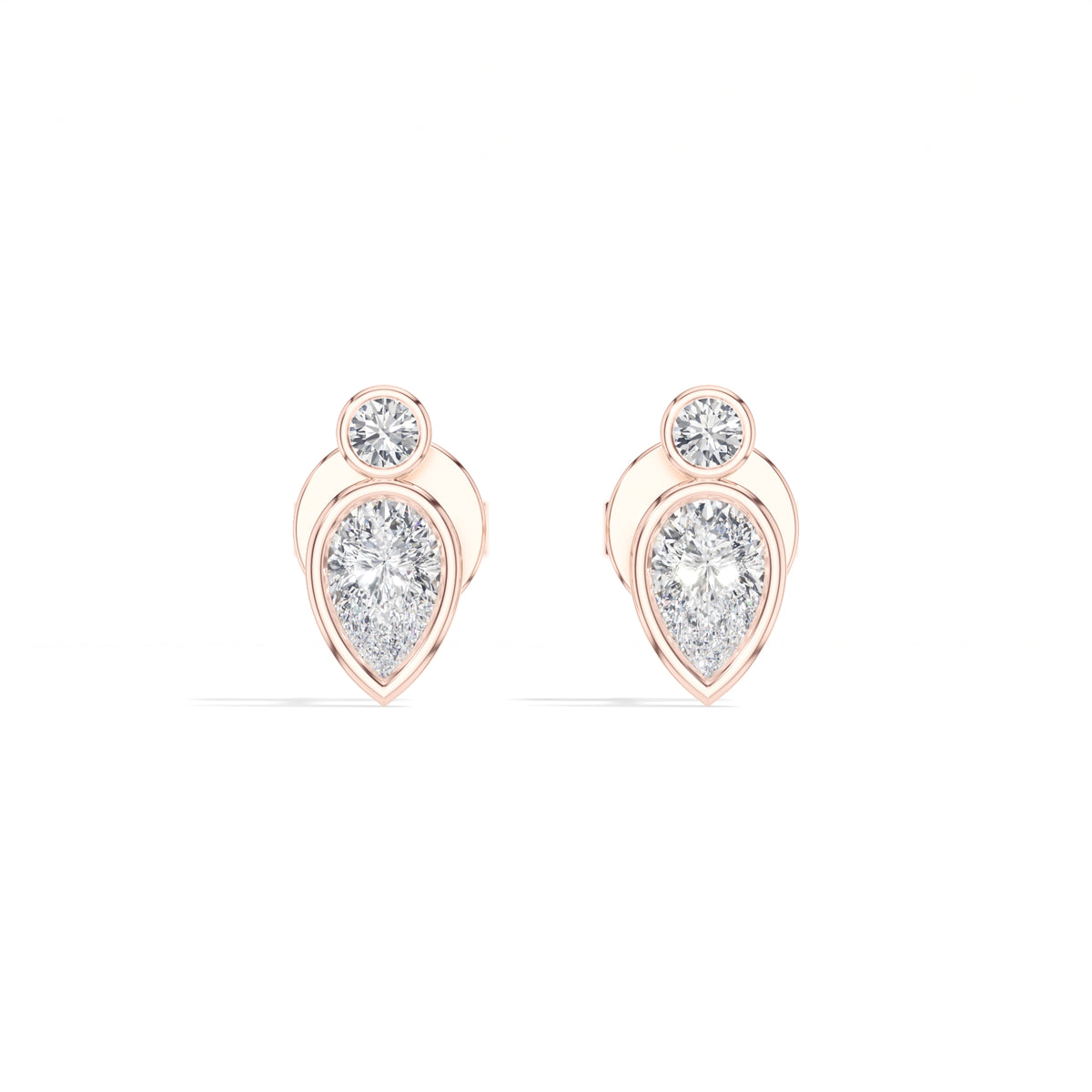 Lantern Studs Pear Lab Grown Diamond Two Tier Bezel Frame Drop