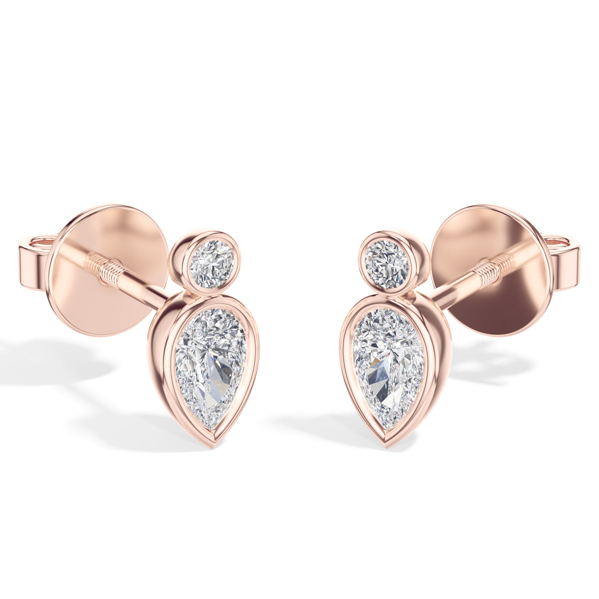 Lantern Studs Pear Lab Grown Diamond Two Tier Bezel Frame Drop
