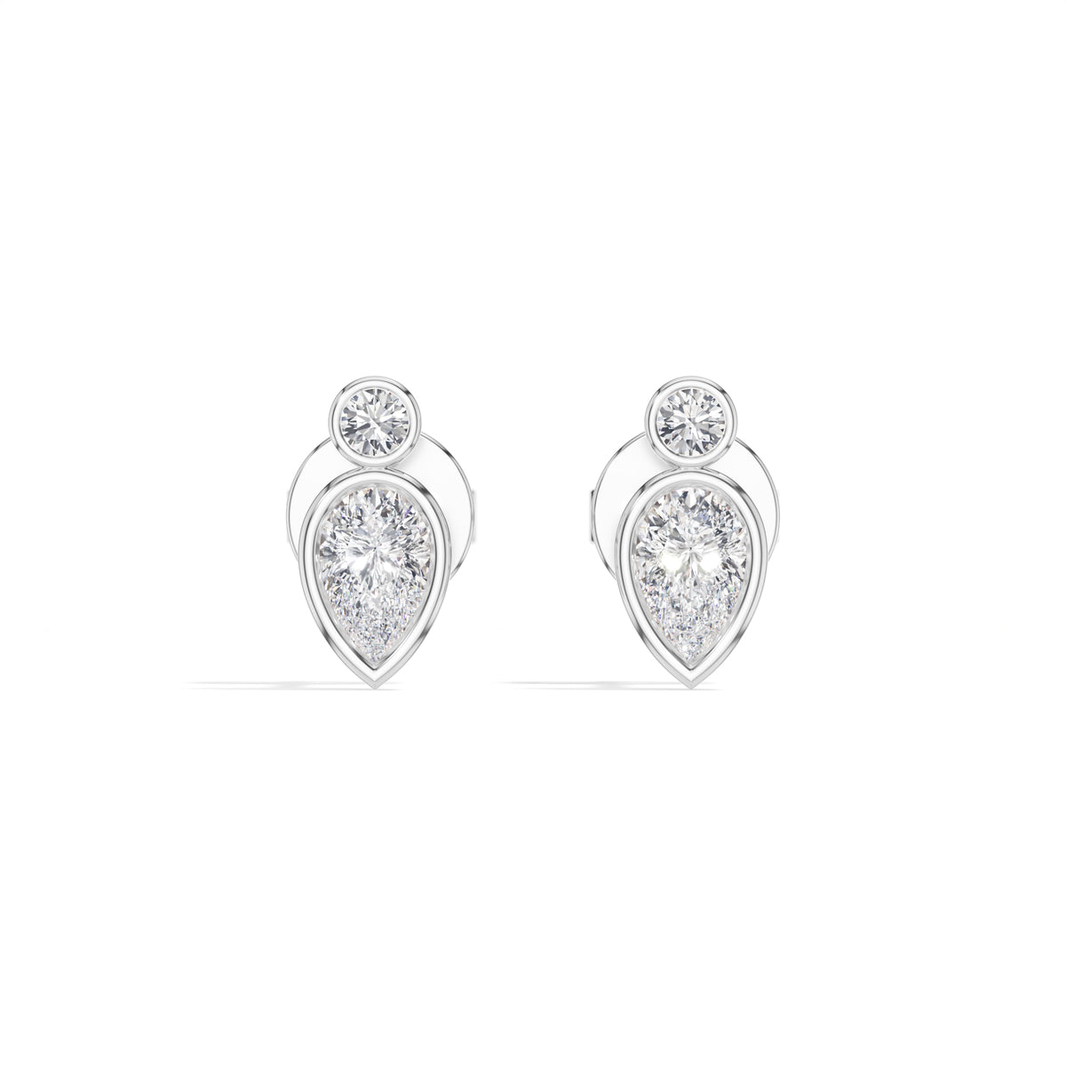 Lantern Studs Pear Lab Grown Diamond Two Tier Bezel Frame Drop