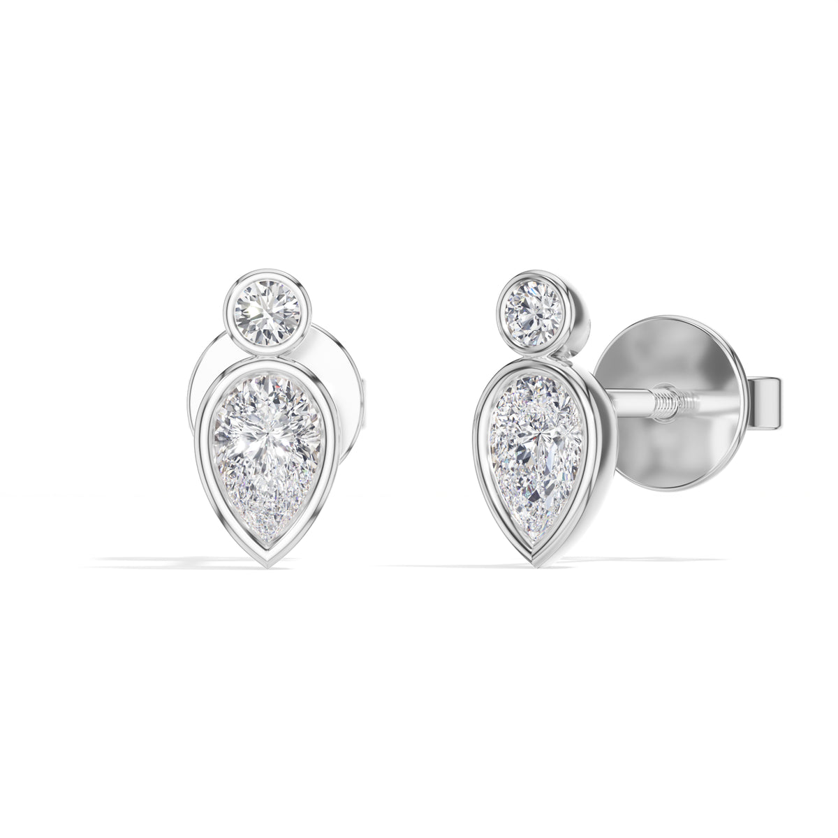 Lantern Studs Pear Lab Grown Diamond Two Tier Bezel Frame Drop