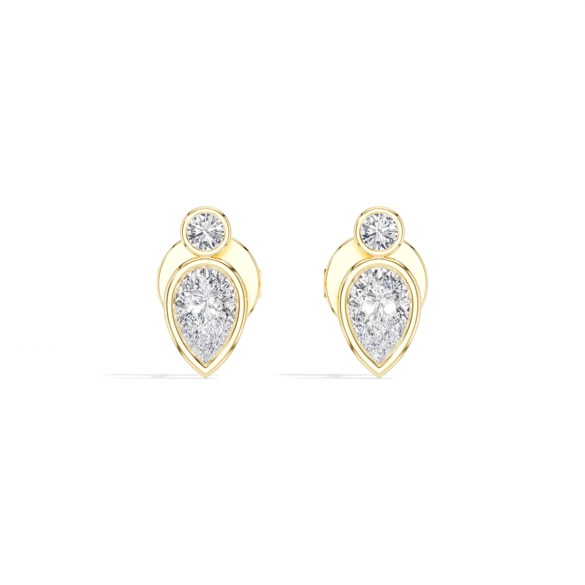 Lantern Studs Pear Lab Grown Diamond Two Tier Bezel Frame Drop