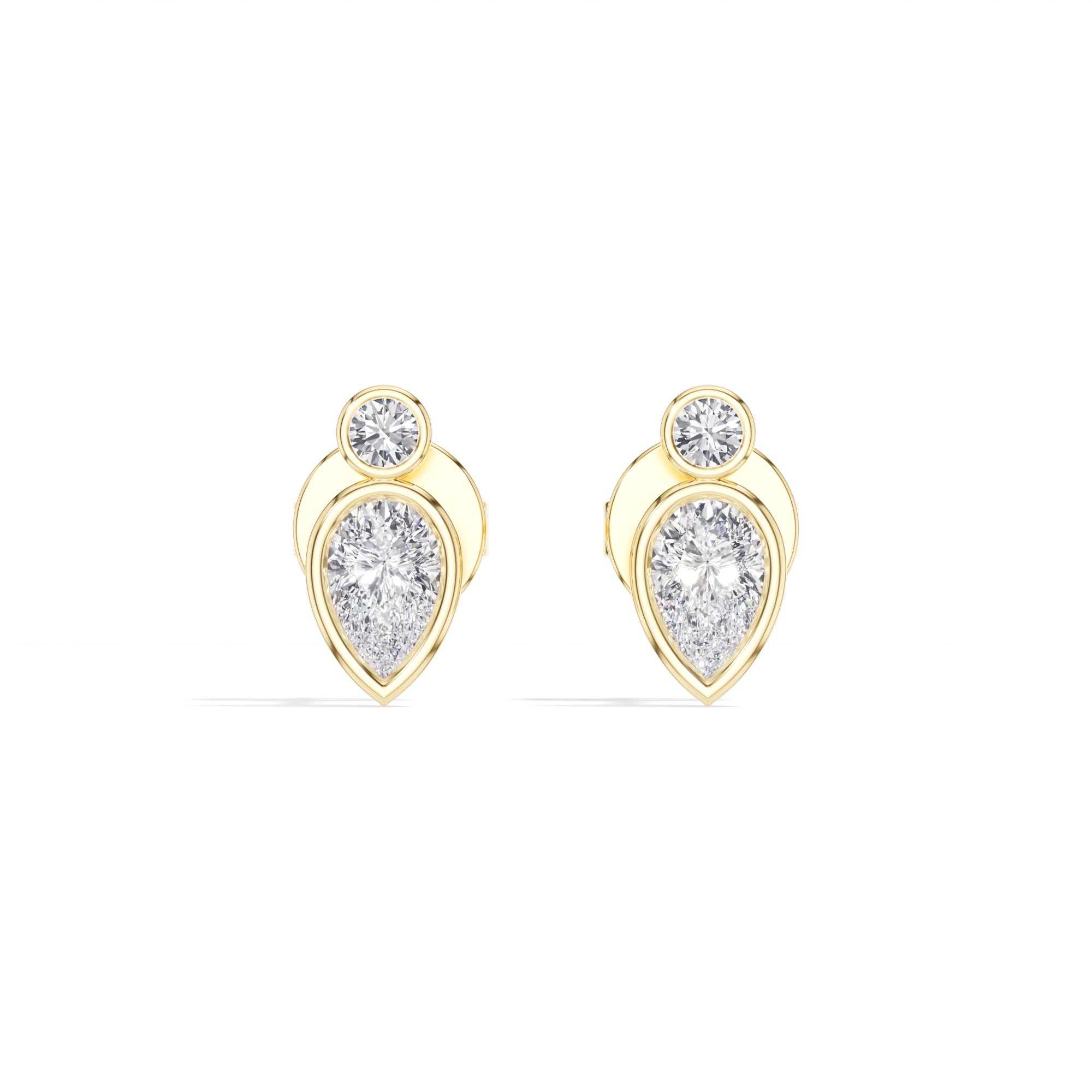Lantern Studs Pear Lab Grown Diamond Two Tier Bezel Frame Drop