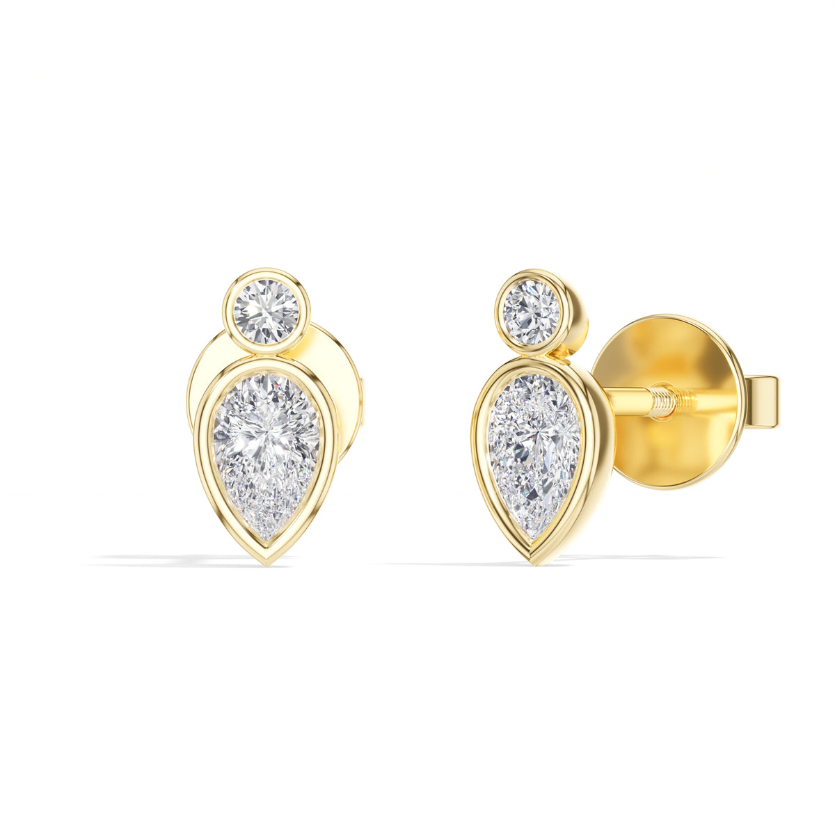 Lantern Studs Pear Lab Grown Diamond Two Tier Bezel Frame Drop