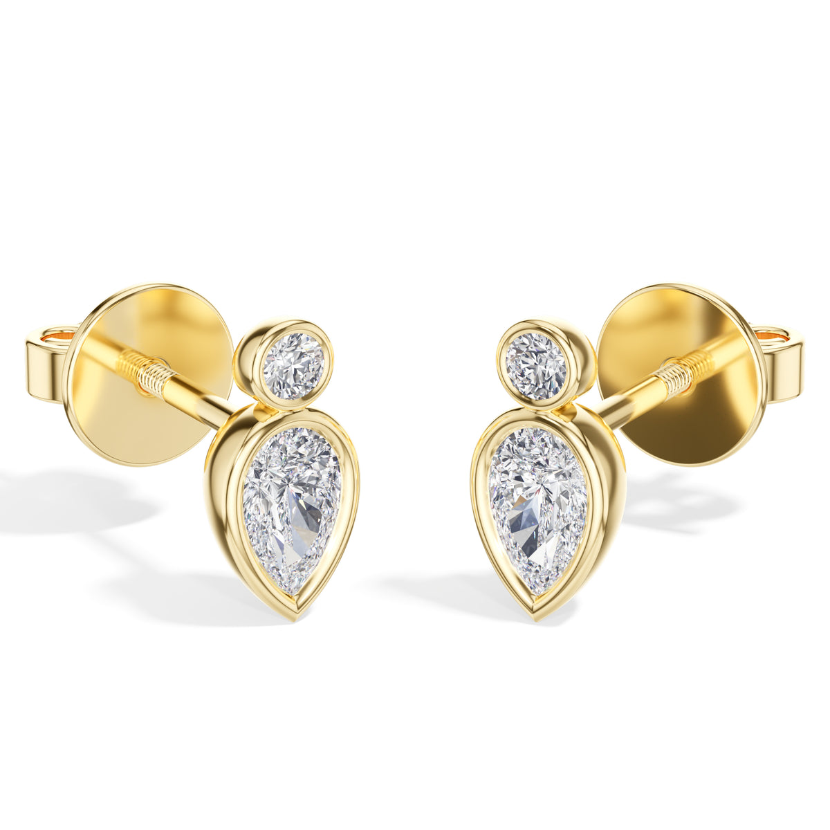 Lantern Studs Pear Lab Grown Diamond Two Tier Bezel Frame Drop