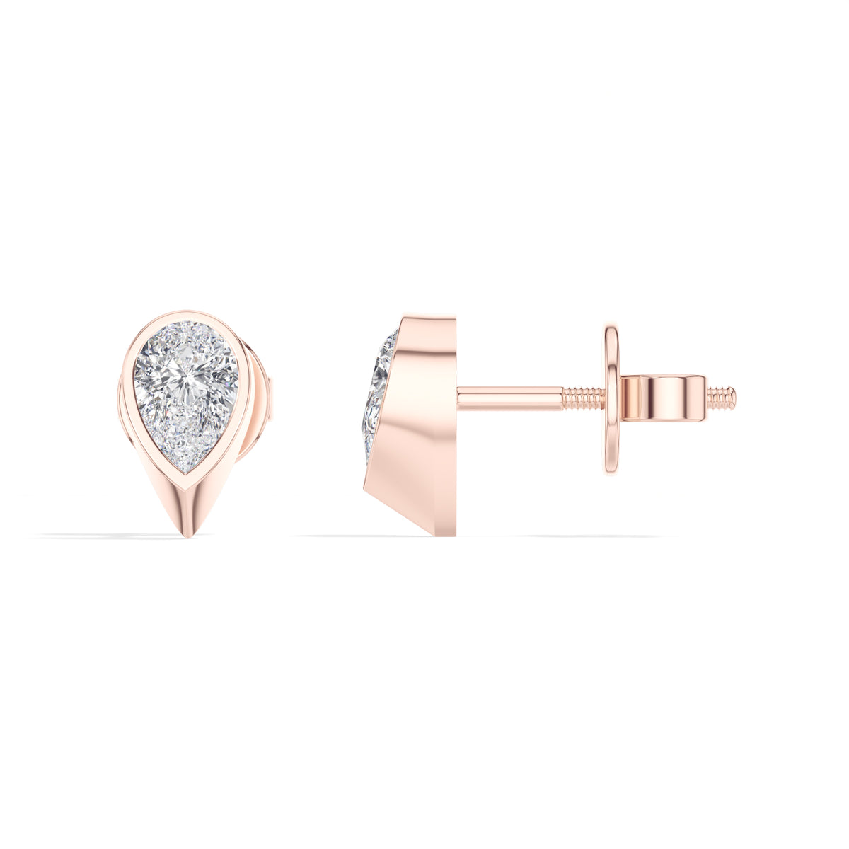 Pinnacle Studs Pear Lab Grown Diamond Tapered Wedge Profile Solitaire