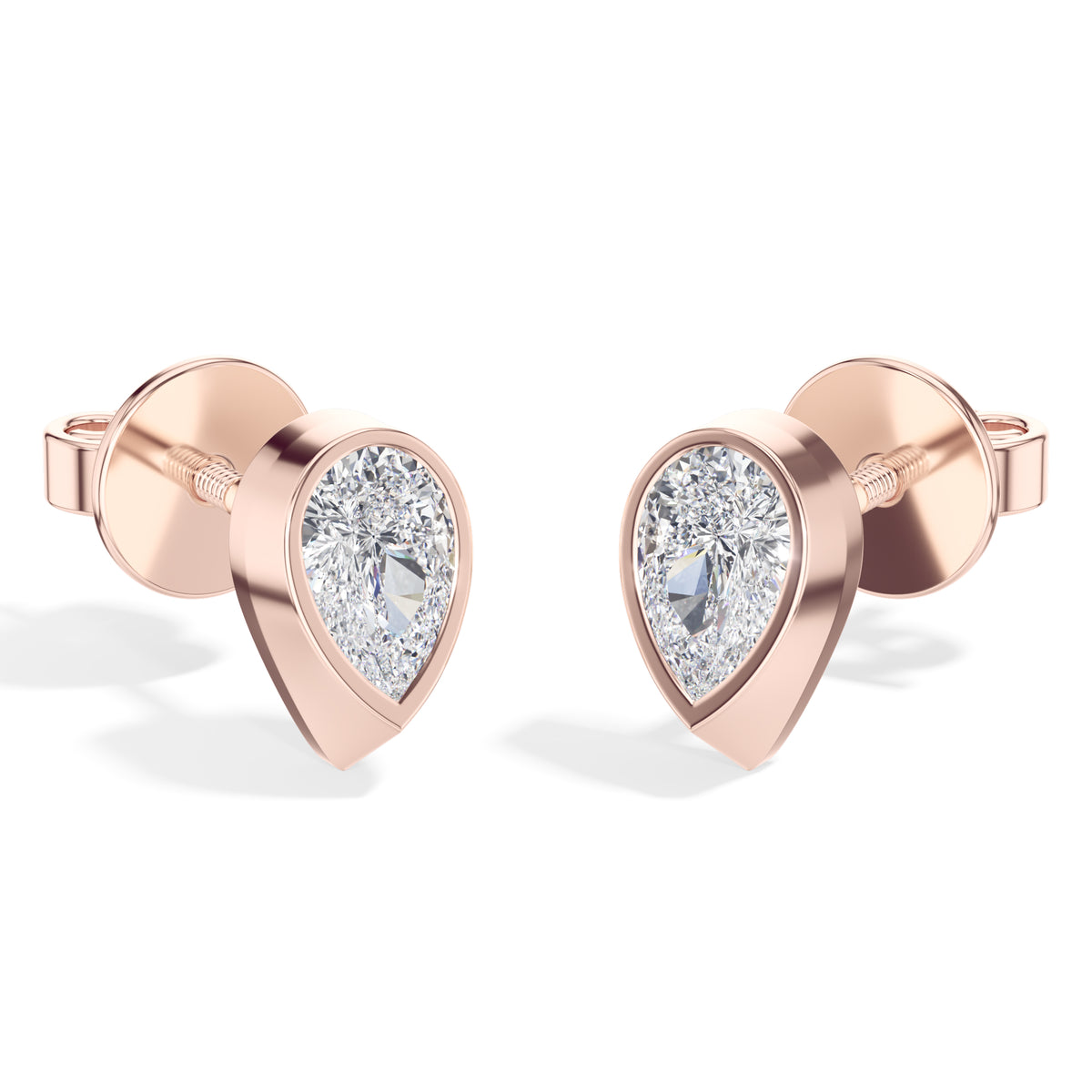 Pinnacle Studs Pear Lab Grown Diamond Tapered Wedge Profile Solitaire