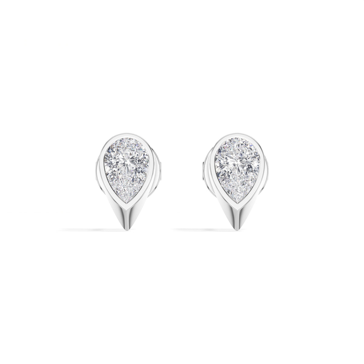 Pinnacle Studs Pear Lab Grown Diamond Tapered Wedge Profile Solitaire