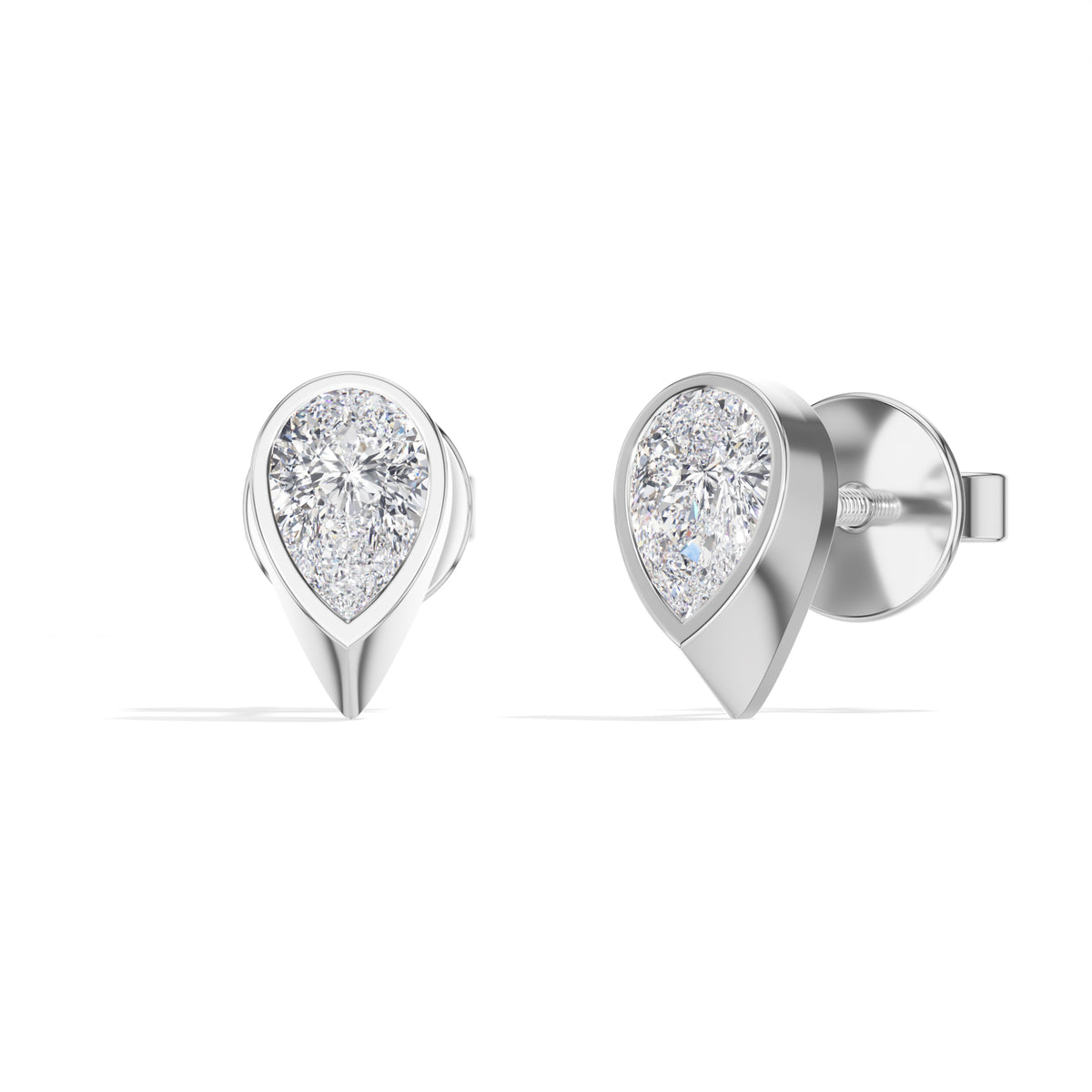 Pinnacle Studs Pear Lab Grown Diamond Tapered Wedge Profile Solitaire