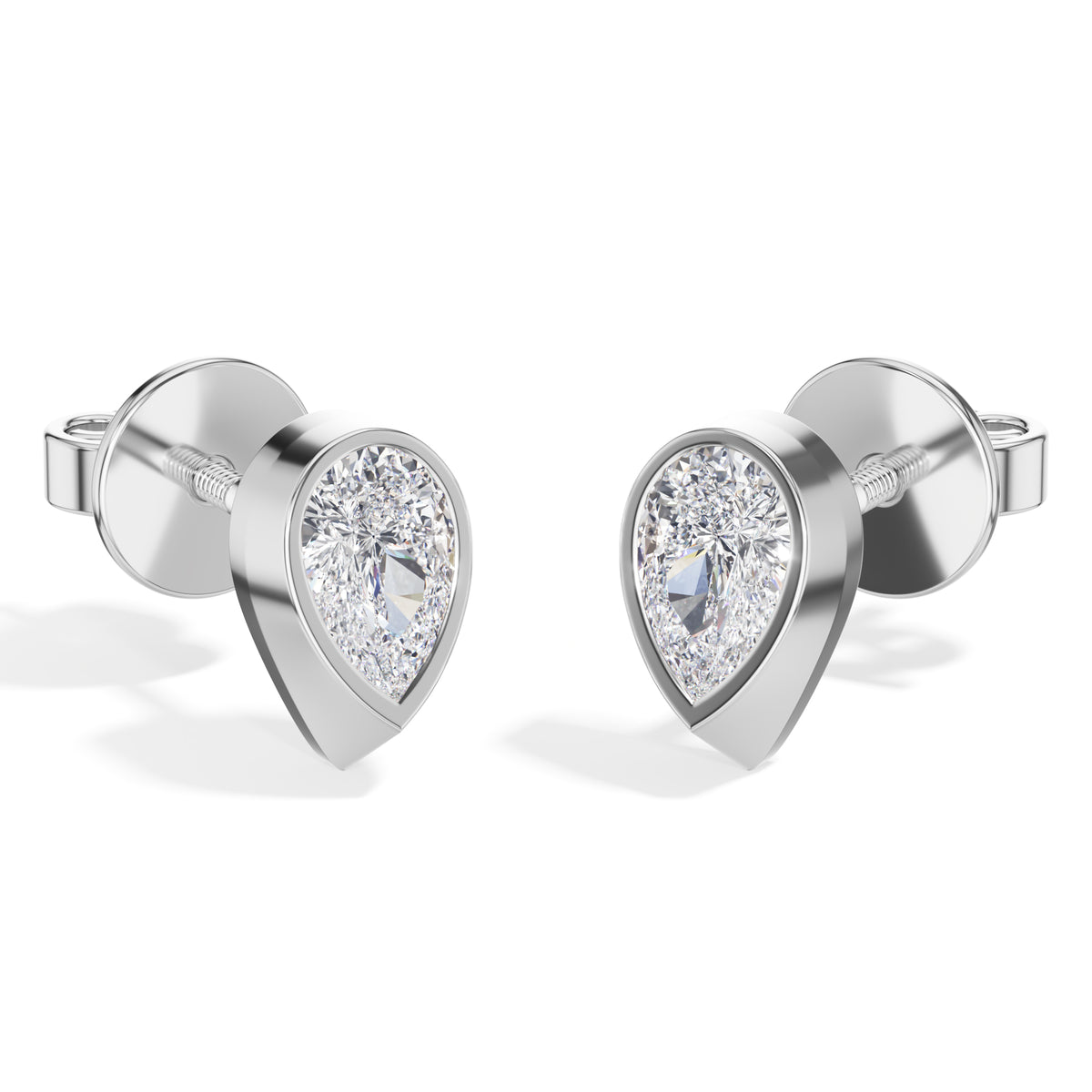 Pinnacle Studs Pear Lab Grown Diamond Tapered Wedge Profile Solitaire