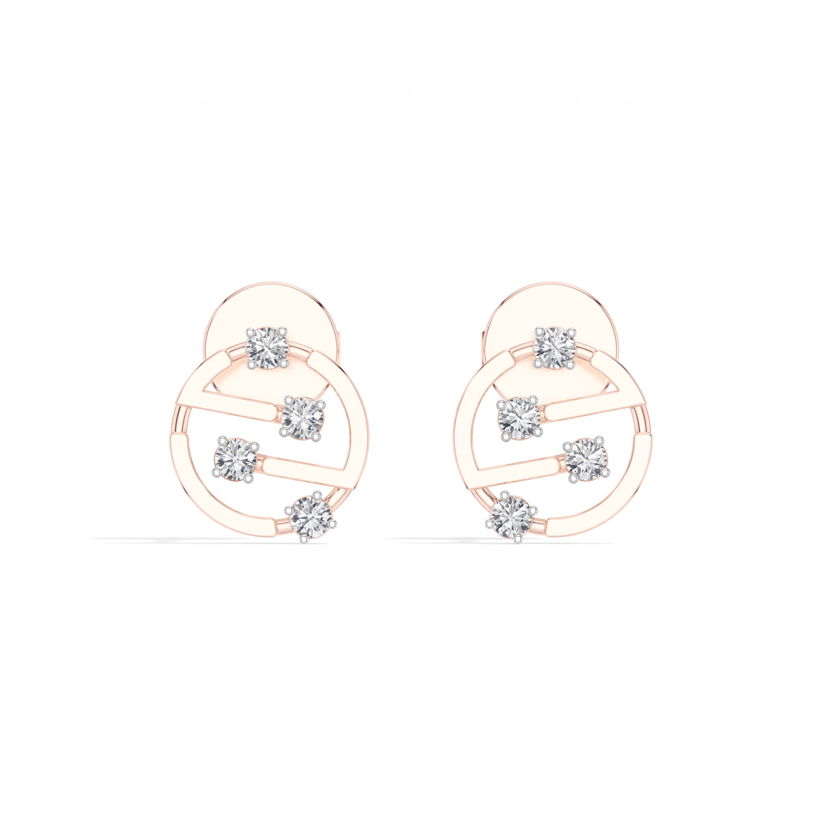 Cipher Studs Round Lab Grown Diamond Geometric Disc Curved Bar