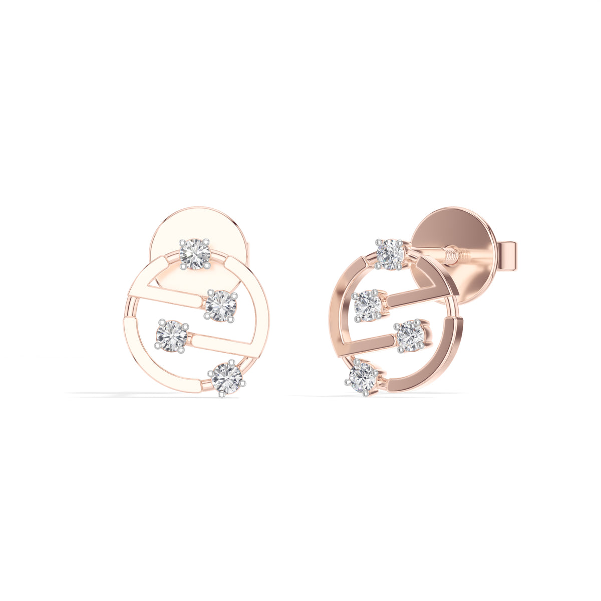 Cipher Studs Round Lab Grown Diamond Geometric Disc Curved Bar