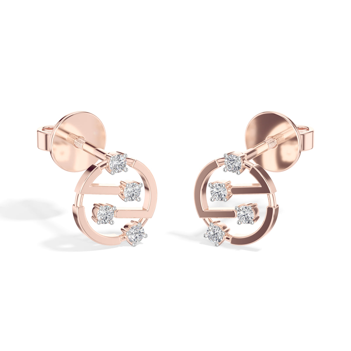 Cipher Studs Round Lab Grown Diamond Geometric Disc Curved Bar