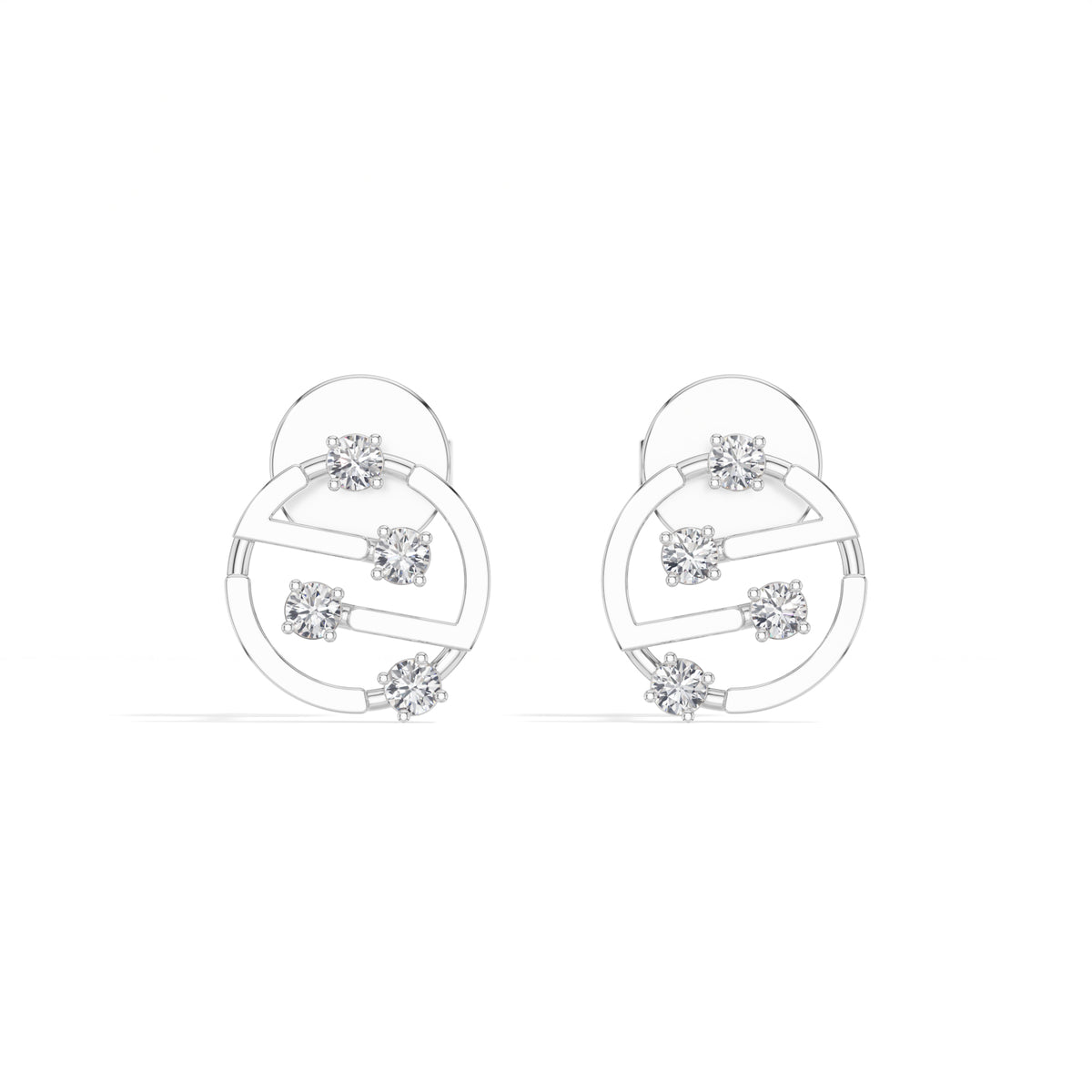 Cipher Studs Round Lab Grown Diamond Geometric Disc Curved Bar