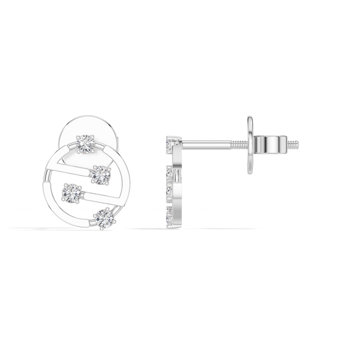 Cipher Studs Round Lab Grown Diamond Geometric Disc Curved Bar