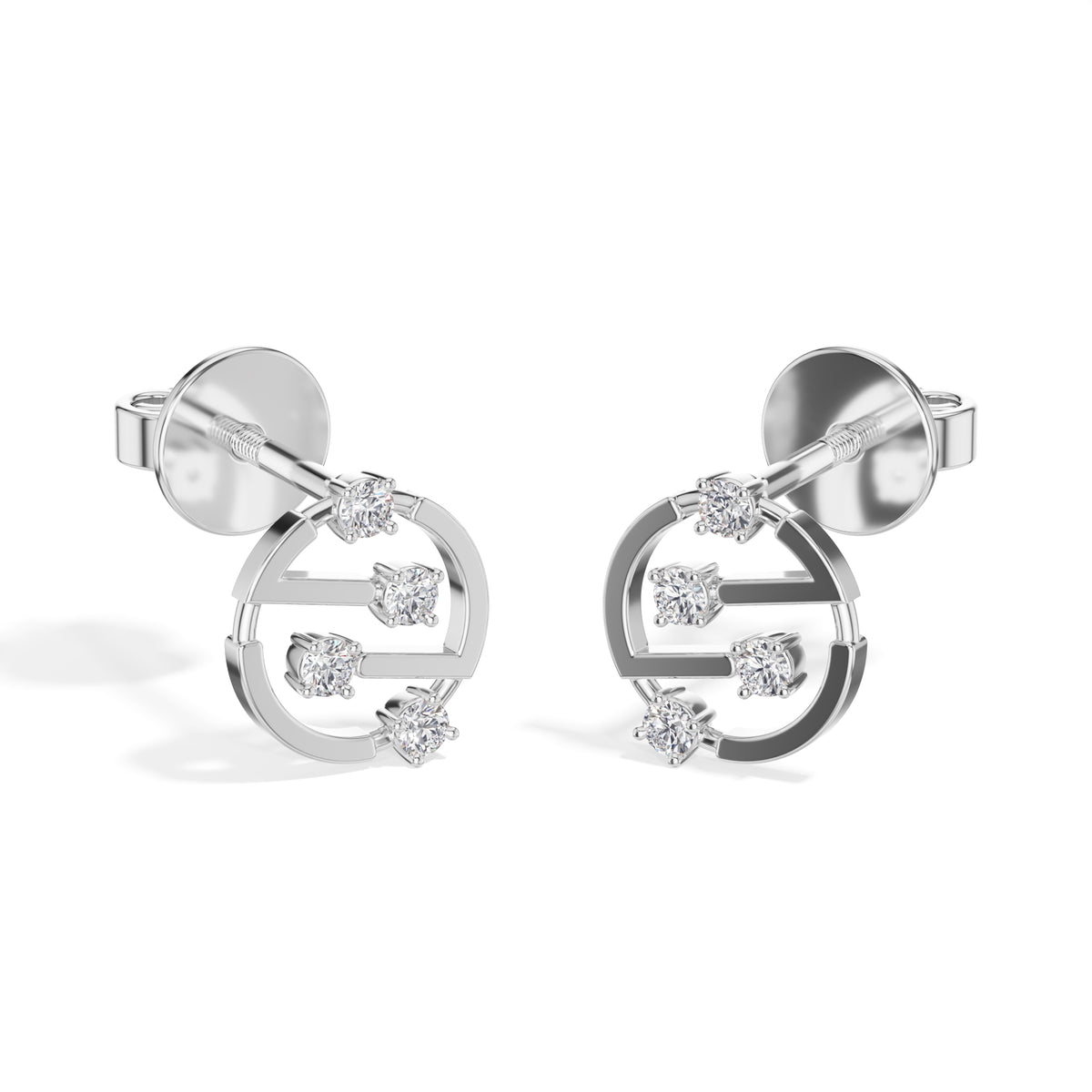 Cipher Studs Round Lab Grown Diamond Geometric Disc Curved Bar
