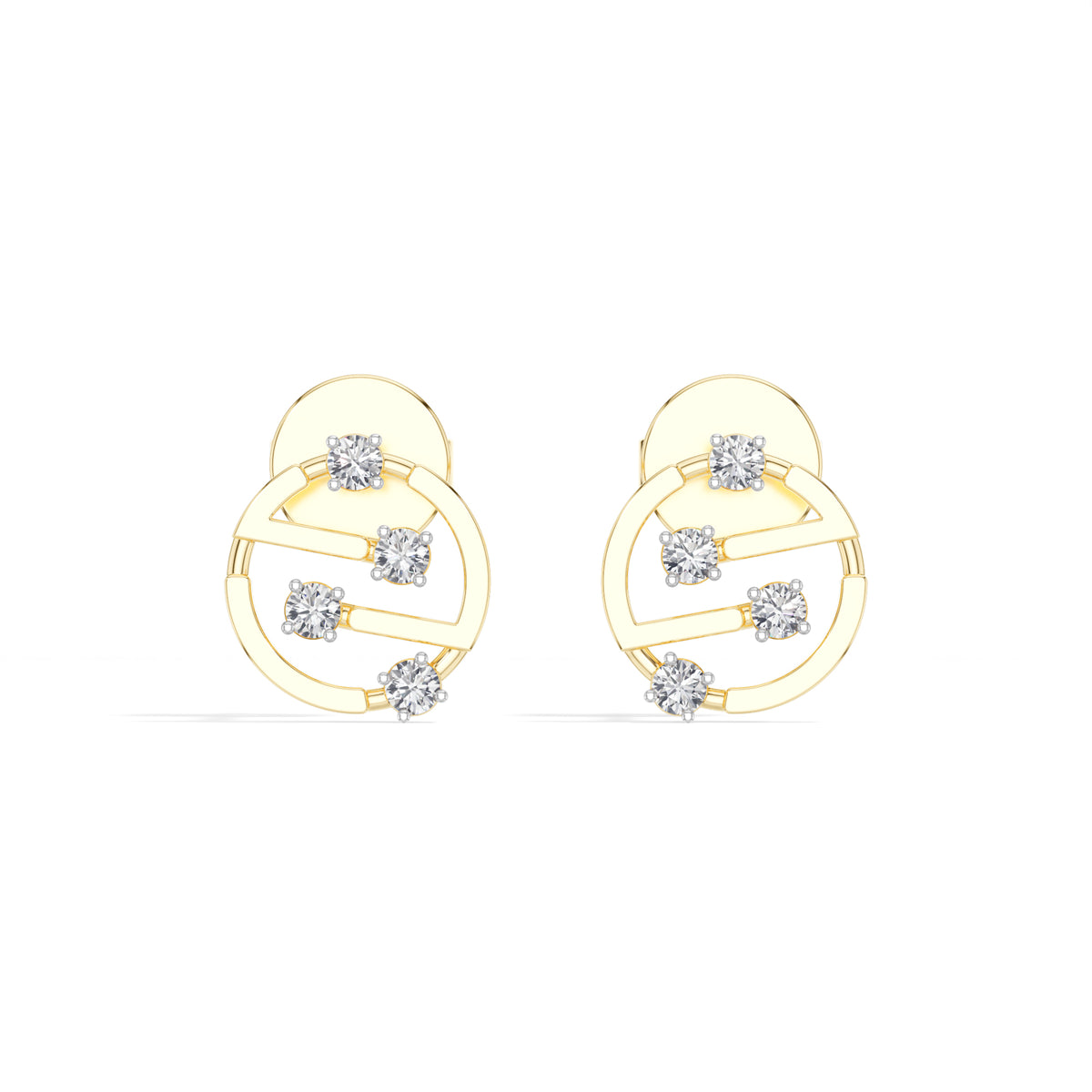 Cipher Studs Round Lab Grown Diamond Geometric Disc Curved Bar