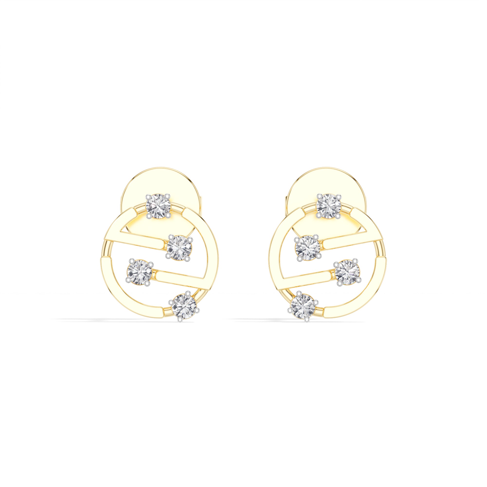Cipher Studs Round Lab Grown Diamond Geometric Disc Curved Bar