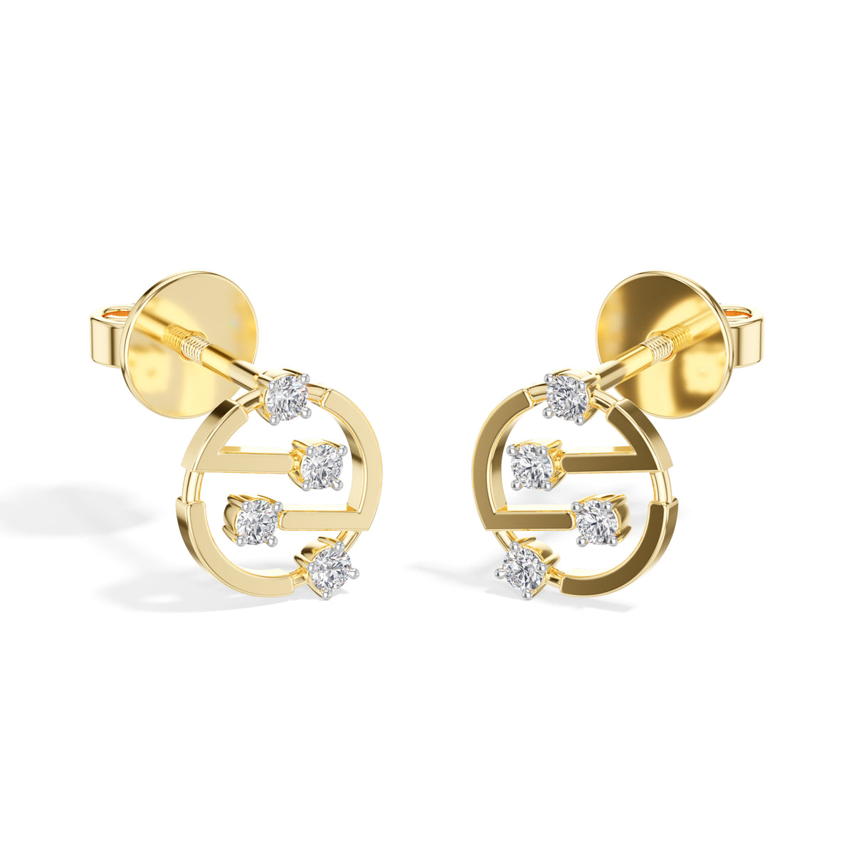 Cipher Studs Round Lab Grown Diamond Geometric Disc Curved Bar