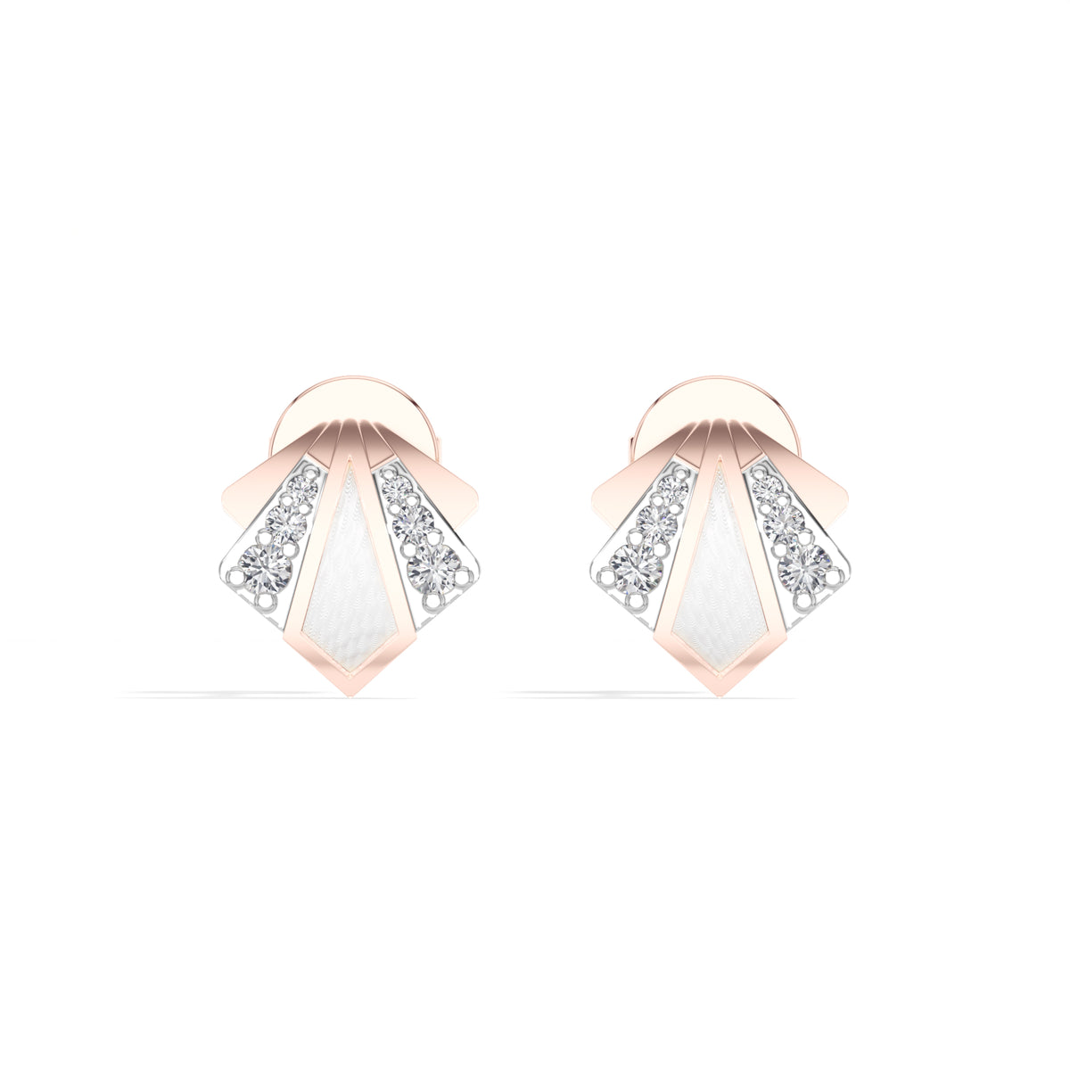 Deco Studs Round Lab Grown Diamond Art Deco Fan Radiating Fin