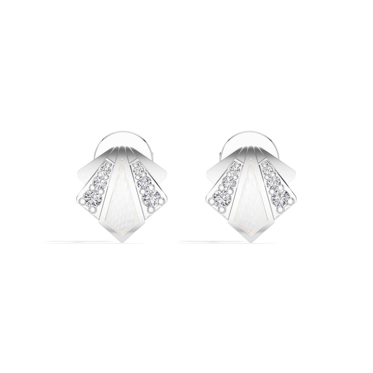 Deco Studs Round Lab Grown Diamond Art Deco Fan Radiating Fin