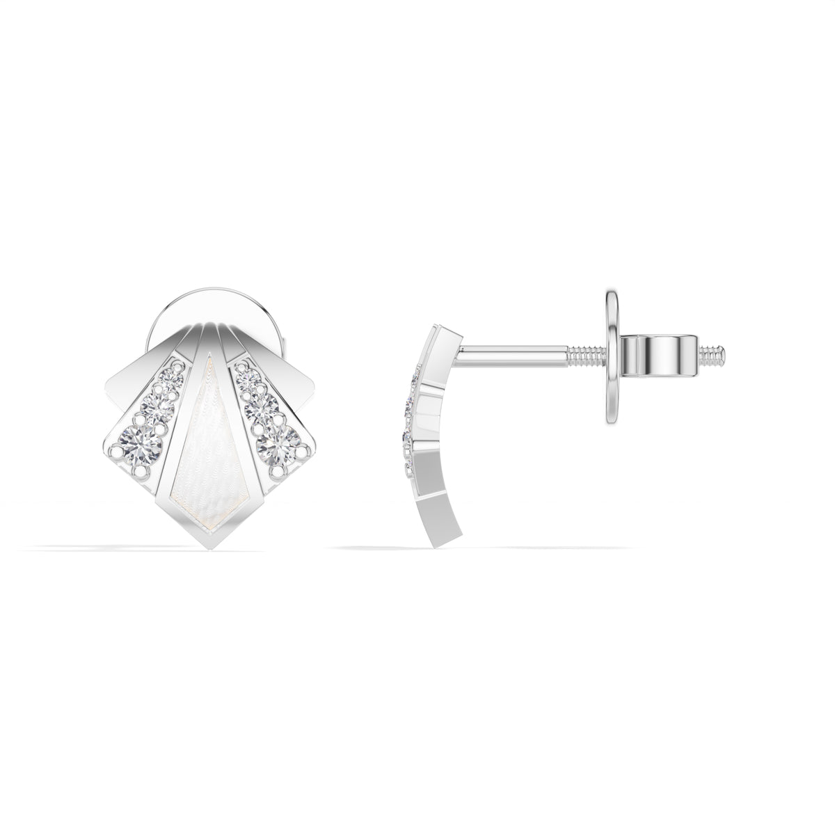 Deco Studs Round Lab Grown Diamond Art Deco Fan Radiating Fin